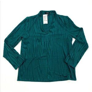 Alfani Blouse Top Small Teal Green Textured‎